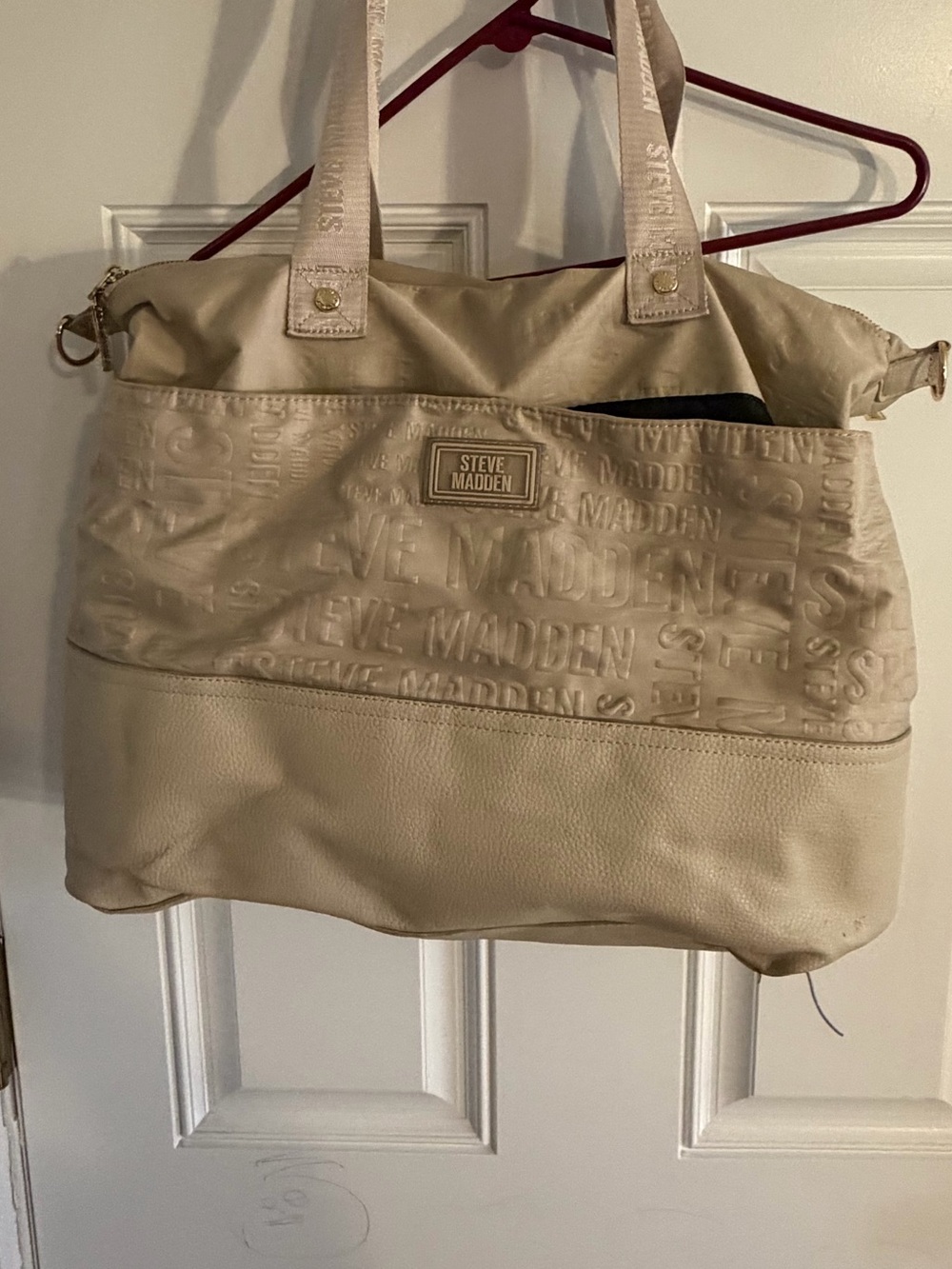 Steve Madden Beige Cream Tote with Embossed Logo